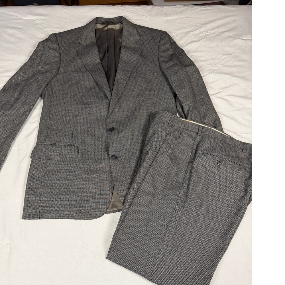Cricketeer Mens Vintage Grey‎ Micro Check 2 Piece Suit USA Blazer Pants Preppy